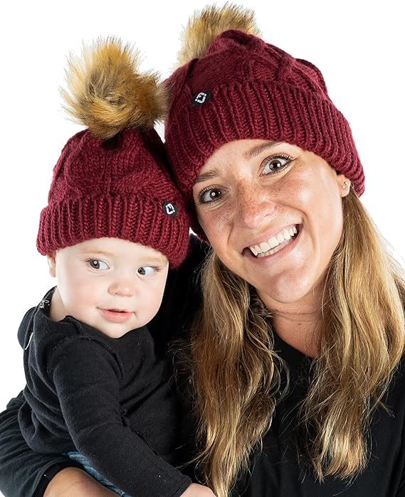 Mommy and Me - Cable Knit Faux Fur Pom Beanie (Adult/Toddler/Infant)