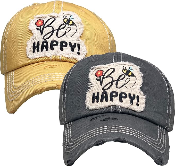 Bee Happy Distressed Patch Hat by Funky Junque