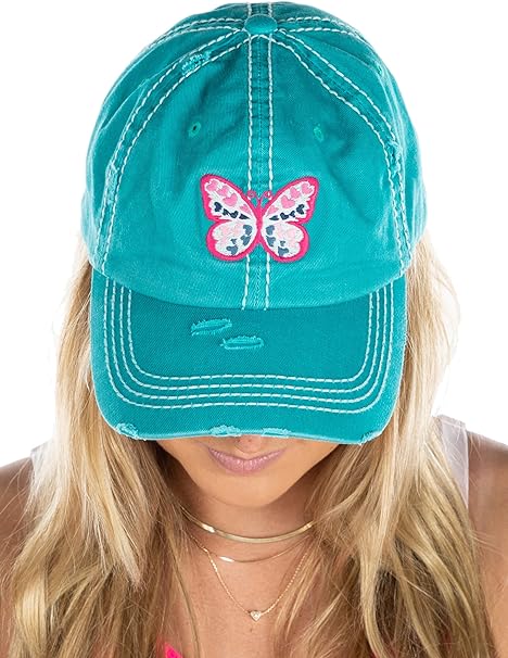Butterfly Hearts Distressed Patch Hat by Funky Junque