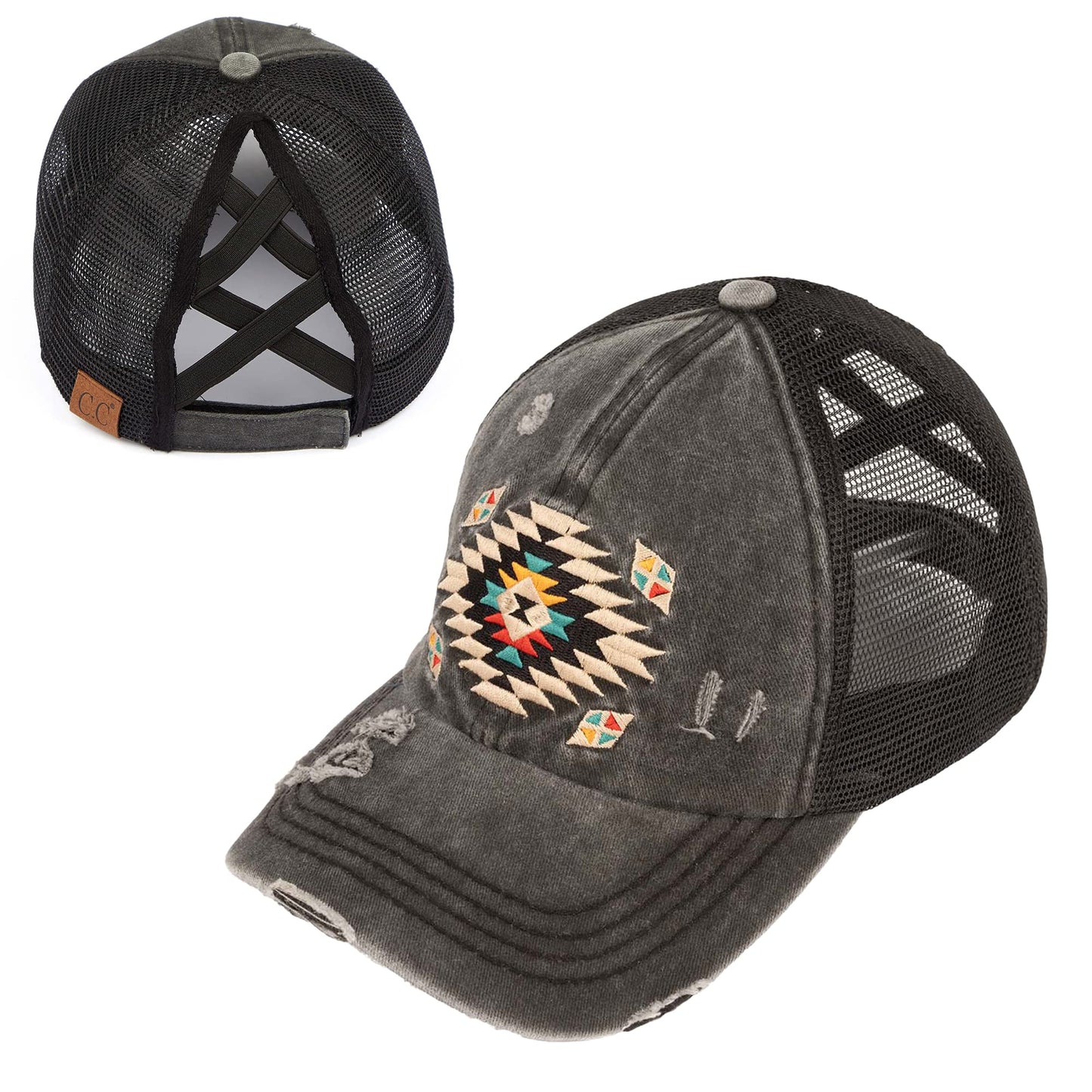 Aztec Criss Cross Ponytail Hat by Funky Junque