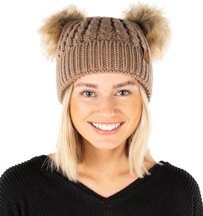 Double Pom Faux Fur Beanie by Funky Junque