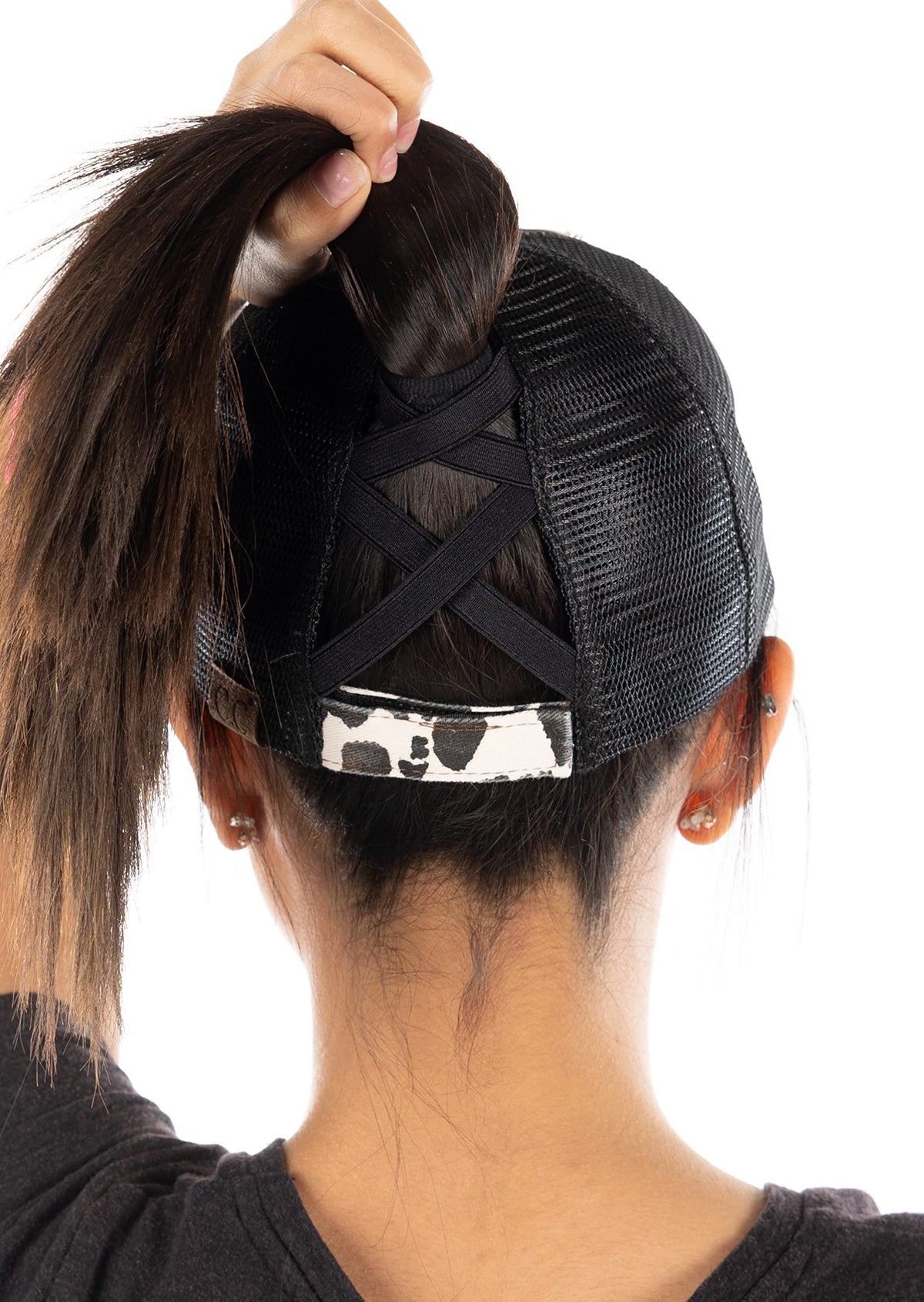 Cow Print Criss Cross Ponytail Cap