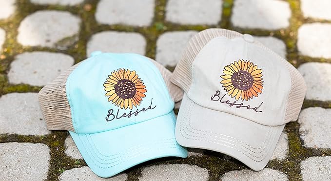 Blessed (Sunflower) Criss Cross Ponytail Hat by Funky Junque