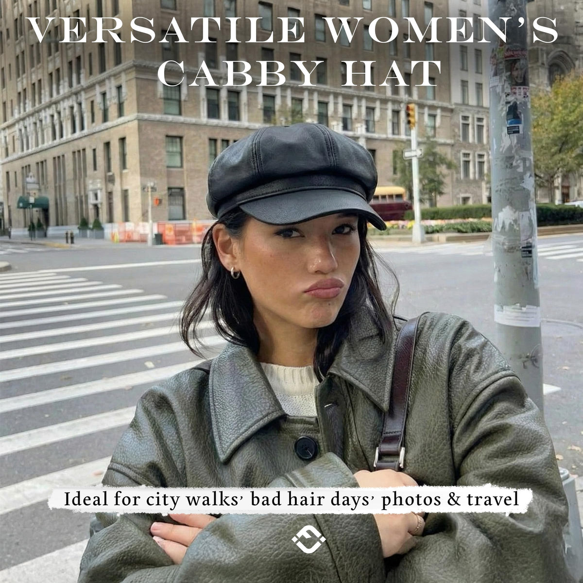Women's Newsboy Cabbie Cap - Faux Leather
