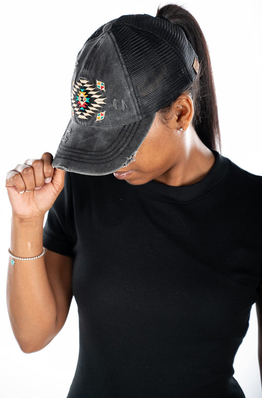 Aztec Criss Cross Ponytail Hat by Funky Junque