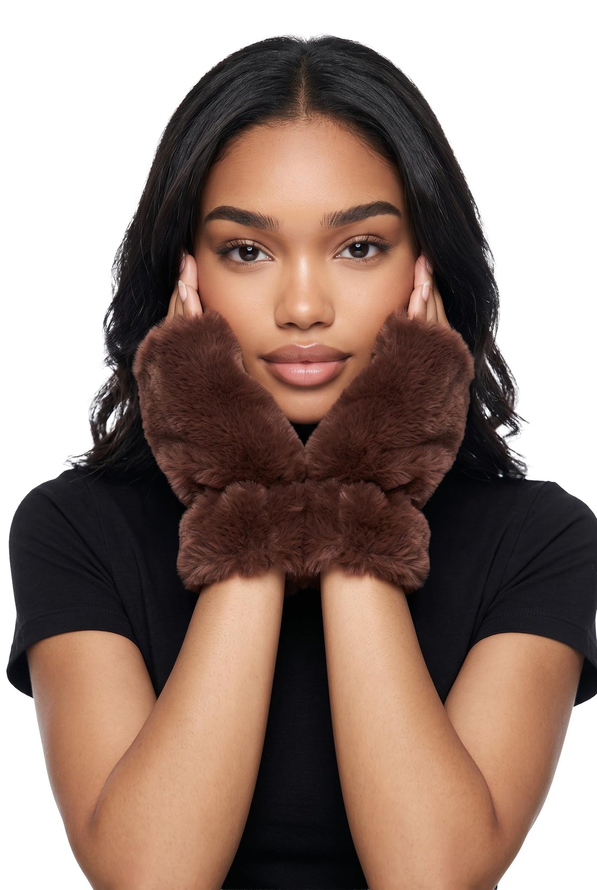 Fingerless Faux Fur Lined Fuzzy Gloves