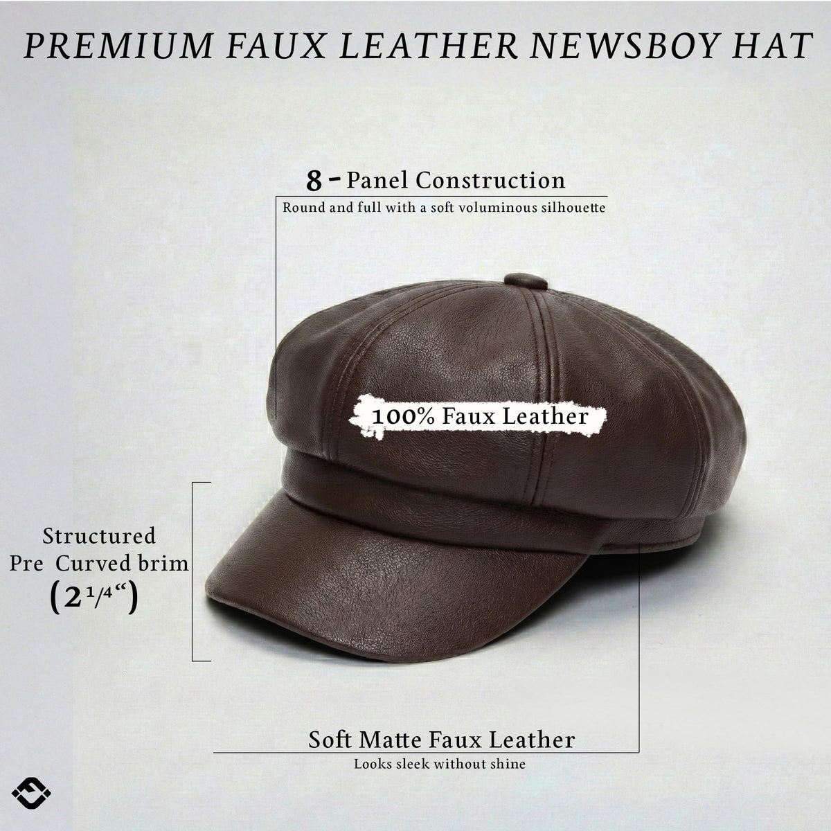Women's Newsboy Cabbie Cap - Faux Leather