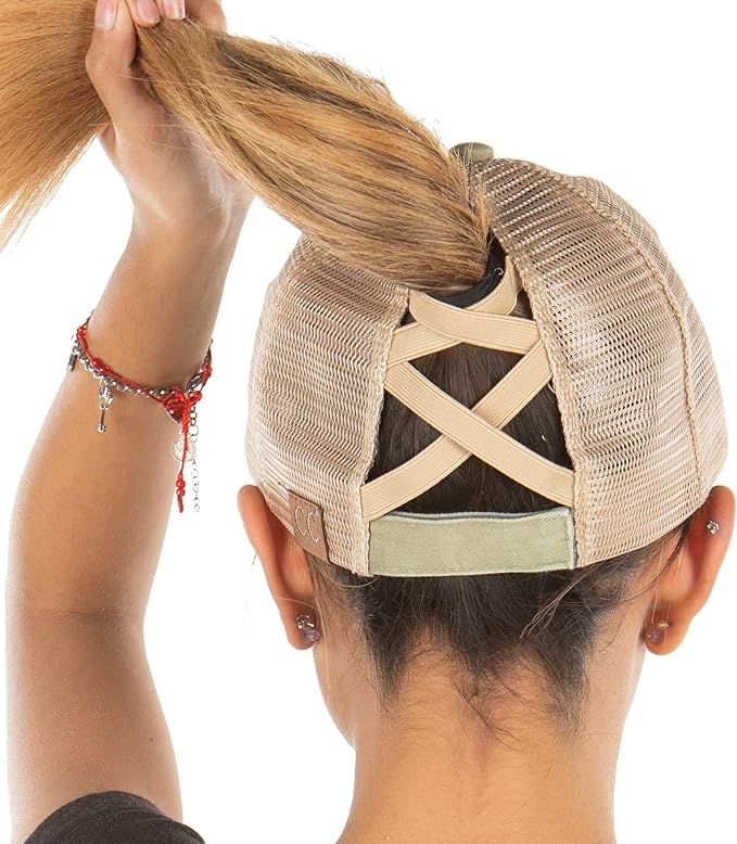 Mesh Back Criss Cross Ponytail Hat by Funky Junque