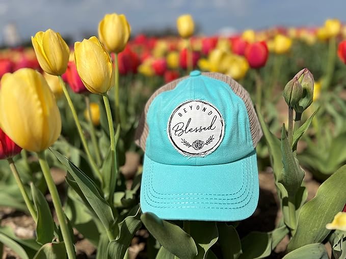Beyond Blessed Criss Cross Saying Ponytail Hat by Funky Junque