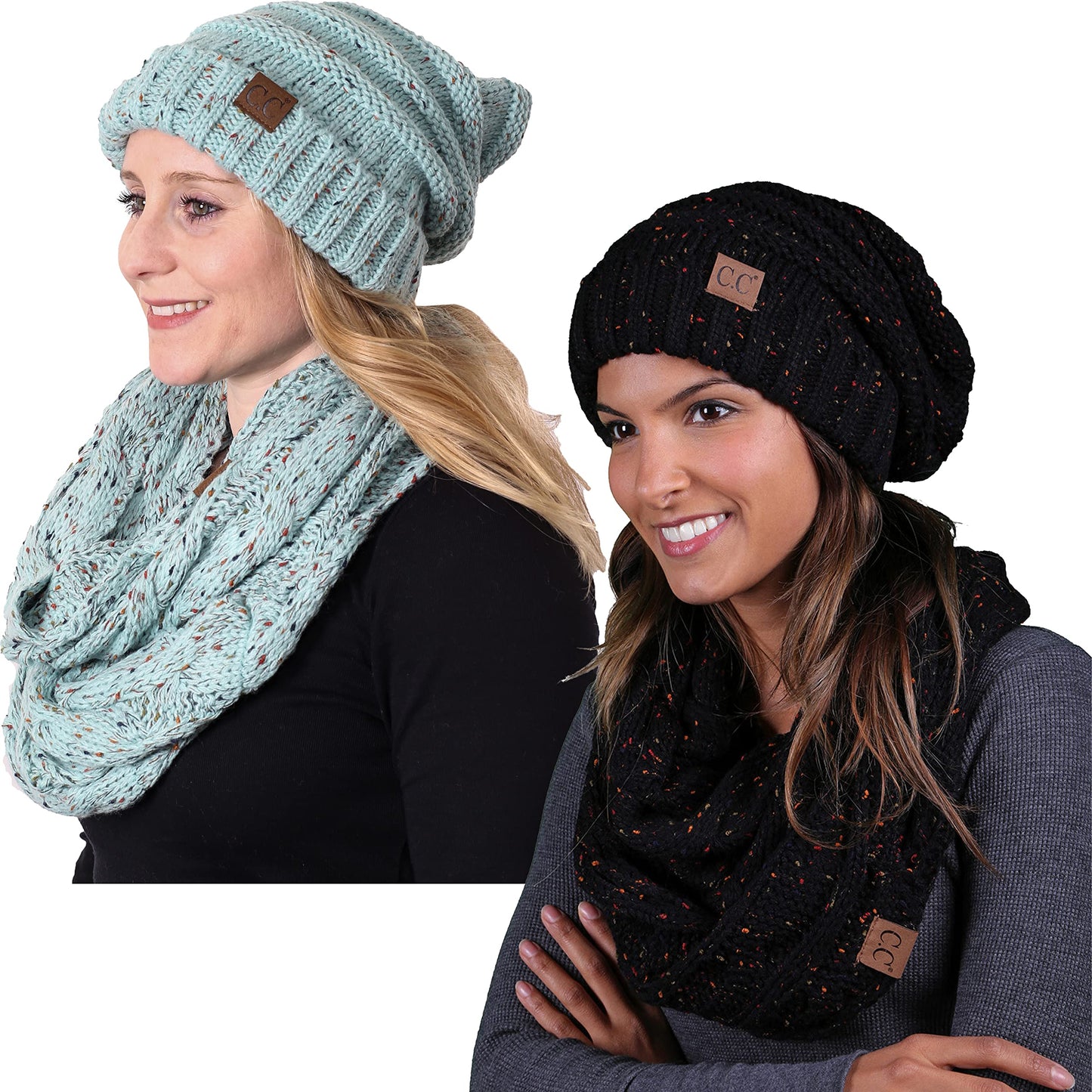 Multicolor Oversized Slouchy Beanie & Infinity Scarf Set by Funky Junque