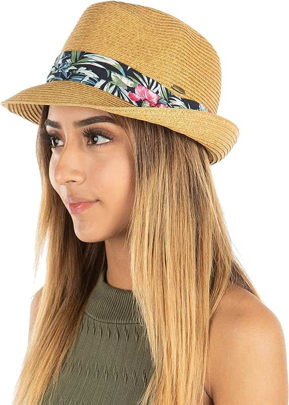 Decorative Band Straw Summer Fedora by Funky Junque