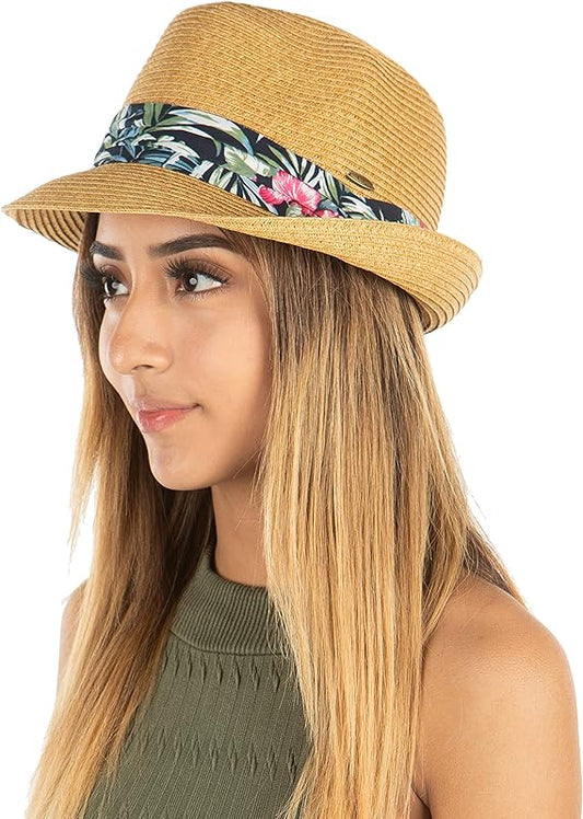 Decorative Band Straw Summer Fedora by Funky Junque