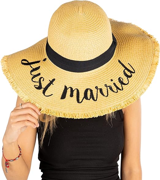 Just Married Embroidered Sun Hat by Funky Junque