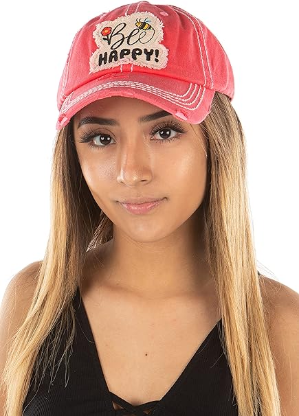 Bee Happy Distressed Patch Hat by Funky Junque