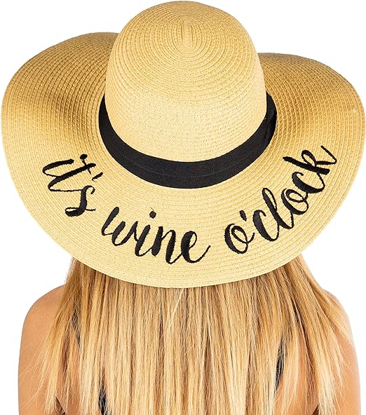 It's Wine O'clock Embroidered Sun Hat by Funky Junque