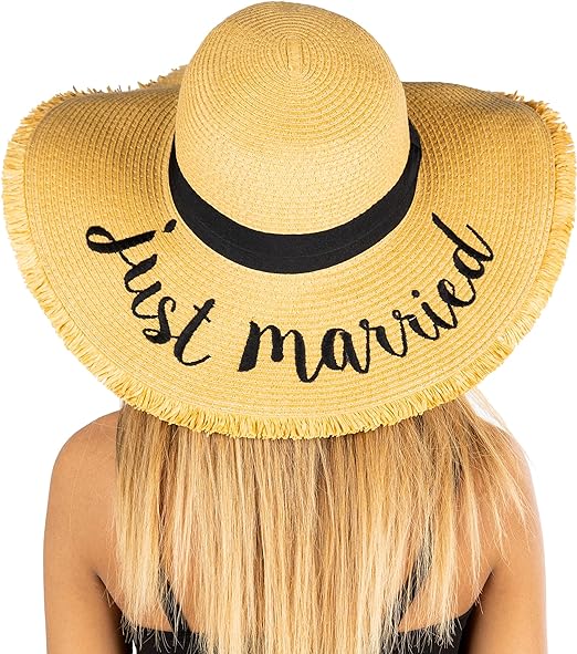 Just Married Embroidered Sun Hat by Funky Junque