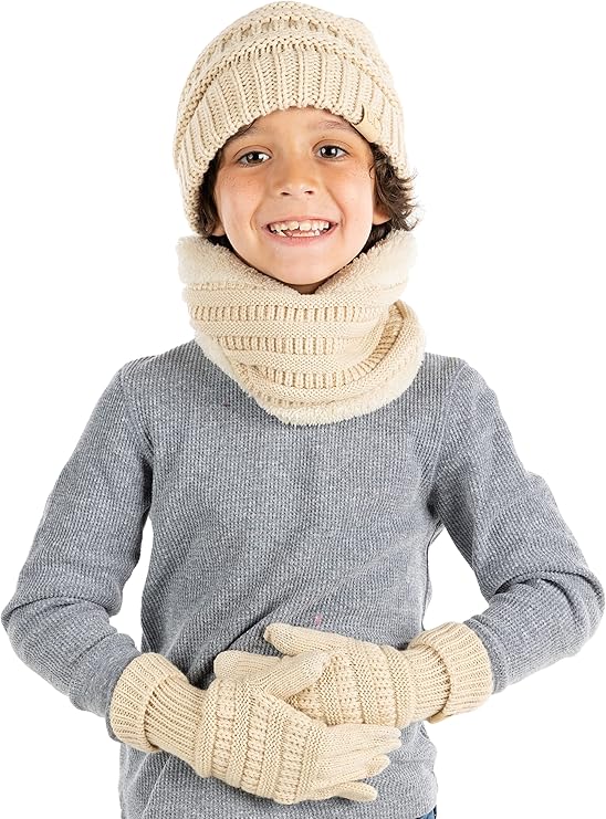 Kids Beanie, Neck Warmer & Gloves Matching Set by Funky Junque