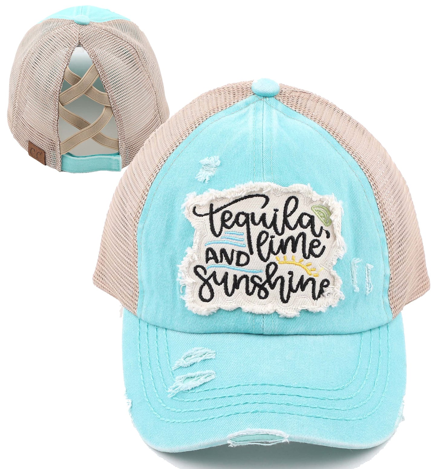 Tequila, Lime & Sunshine Criss Cross Ponytail Hat by Funky Junque