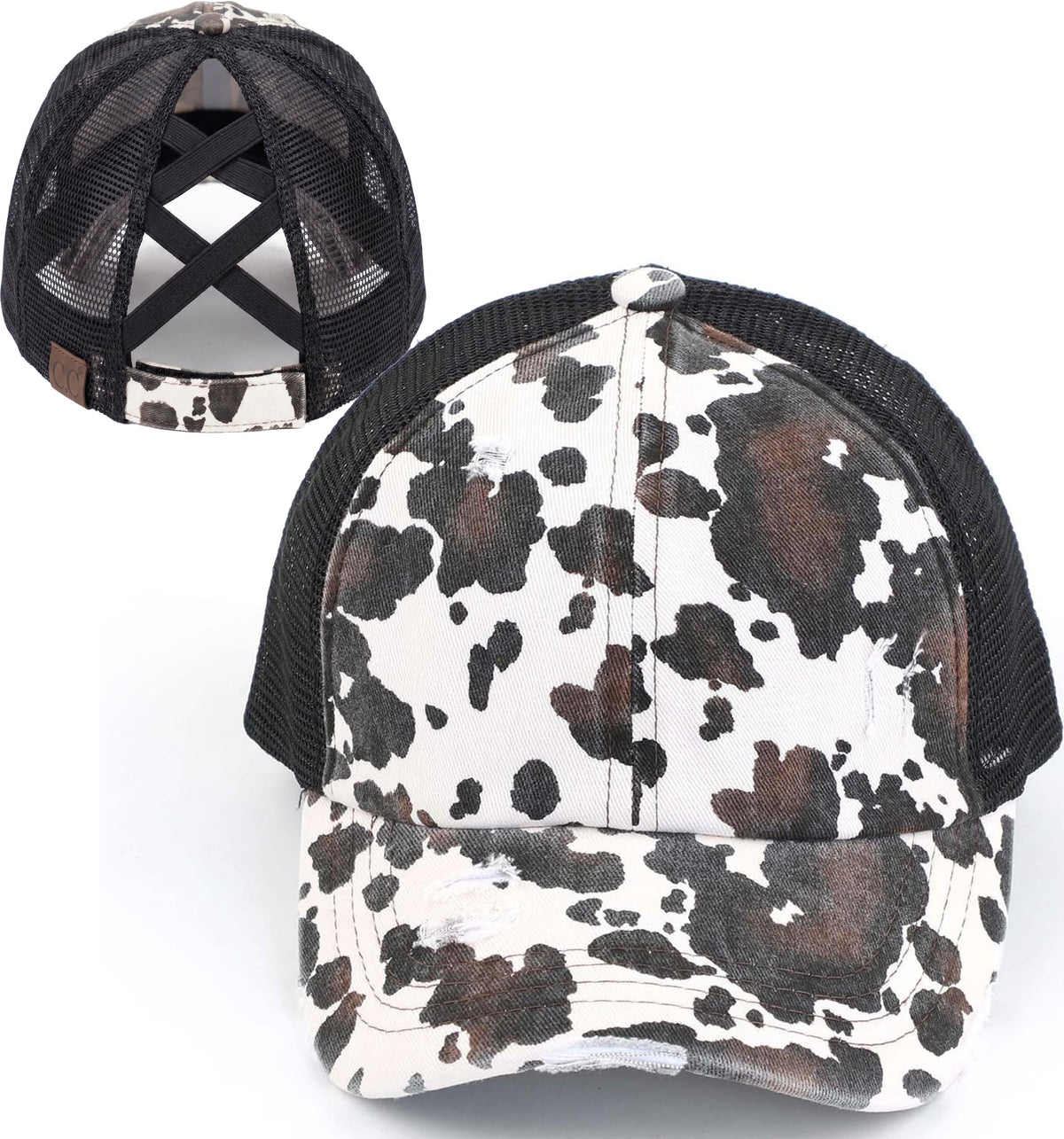 Cow Print Criss Cross Ponytail Cap