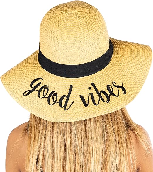 Good Vibes Embroidered Sun Hat by Funky Junque