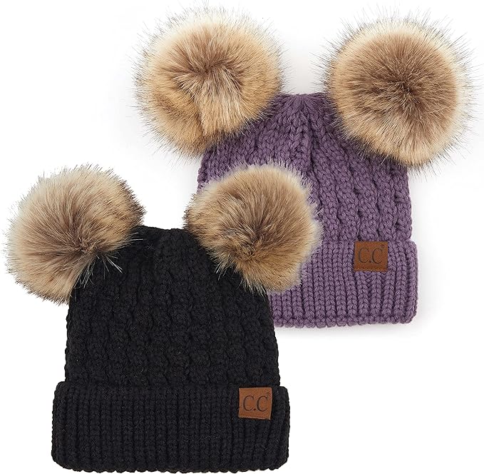 Double Pom Faux Fur Beanie by Funky Junque