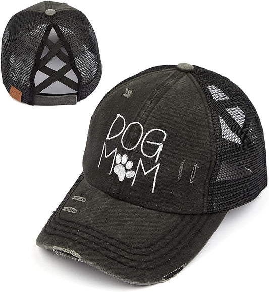 Dog Mom Criss Cross Ponytail Hat by Funky Junque