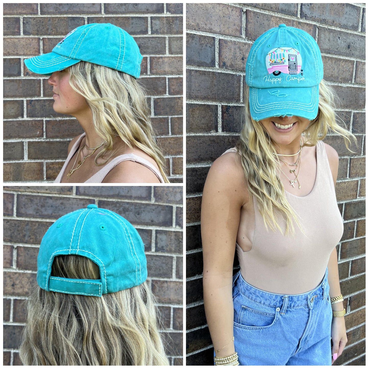 Happy Camper Distressed Patch Hat by Funky Junque