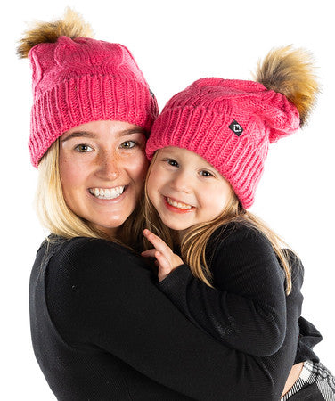 Mommy and Me - Cable Knit Faux Fur Pom Beanie (Adult/Toddler/Infant)