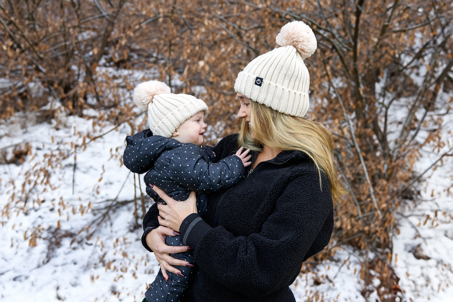 Mommy and Me - Ribbed Knit Detachable Pom Beanie (Adult/Toddler/Infant)