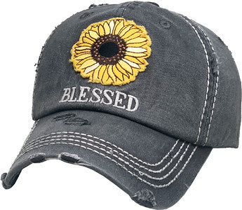 Blessed (Sunflower) Distressed Patch Hat by Funky Junque