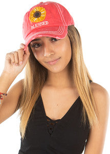 Blessed (Sunflower) Distressed Patch Hat by Funky Junque