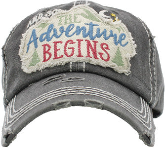 And So the Adventure Begins Distressed Patch Hat by Funky Junque