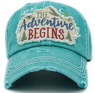 And So the Adventure Begins Distressed Patch Hat by Funky Junque