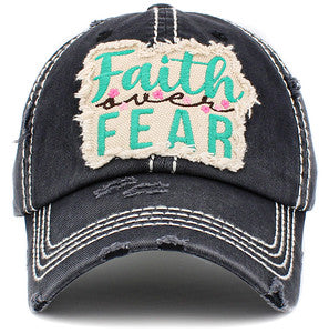 Faith Over Fear Distressed Patch Hat by Funky Junque