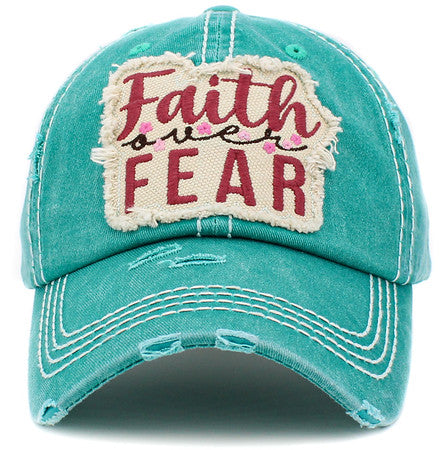 Faith Over Fear Distressed Patch Hat by Funky Junque