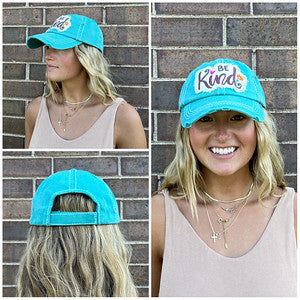 Be Kind Distressed Patch Hat by Funky Junque