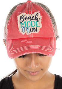 Beach Mode On Distressed Patch Hat by Funky Junque