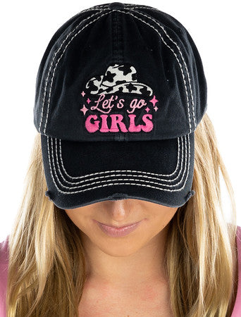 Let's Go Girls Distressed Patch Hat by Funky Junque