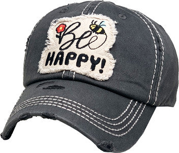 Bee Happy Distressed Patch Hat by Funky Junque