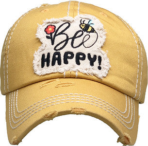 Bee Happy Distressed Patch Hat by Funky Junque