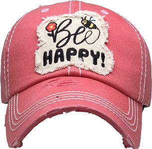 Bee Happy Distressed Patch Hat by Funky Junque