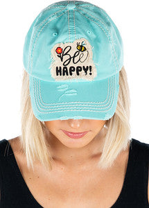 Bee Happy Distressed Patch Hat by Funky Junque