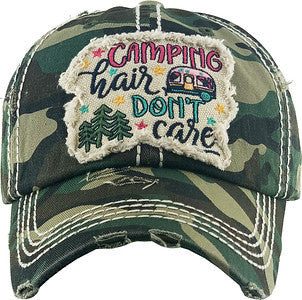 Camping Hair Don't Care Distressed Patch Hat by Funky Junque