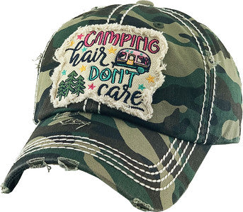 Camping Hair Don't Care Distressed Patch Hat by Funky Junque