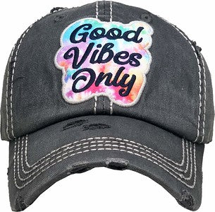 Good Vibes Only Distressed Patch Hat by Funky Junque