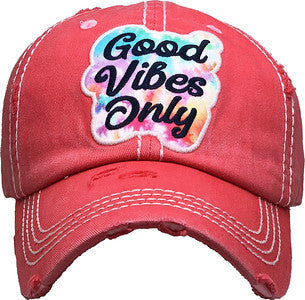 Good Vibes Only Distressed Patch Hat by Funky Junque
