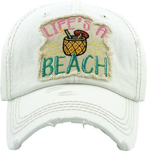 Life's a Beach Distressed Patch Hat by Funky Junque