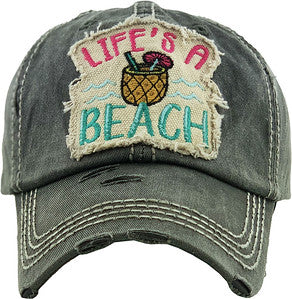 Life's a Beach Distressed Patch Hat by Funky Junque
