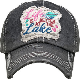 Life is Better at the Lake Distressed Patch Hat by Funky Junque