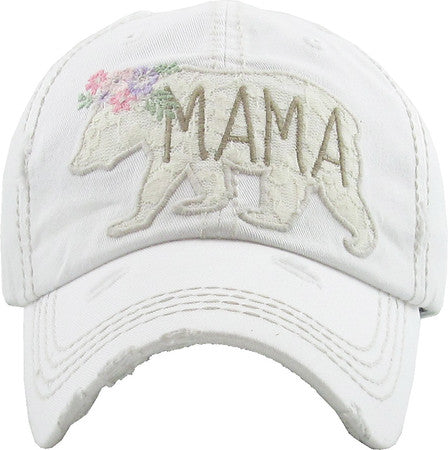 Mama Bear Lace Distressed Patch Hat by Funky Junque